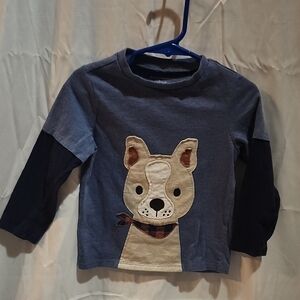 Blue and Black Cartoon Animal Long Sleeve Tee